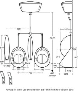 IDEAL Sanura HygenIQ Bowl 50cm Urinal - Concealed Auto Cistern